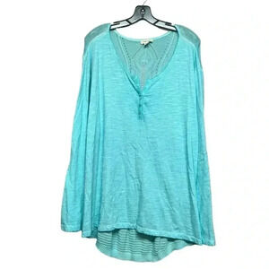 Tribal Jeans Women's XXL Turquoise Long Sleeve Henley Top